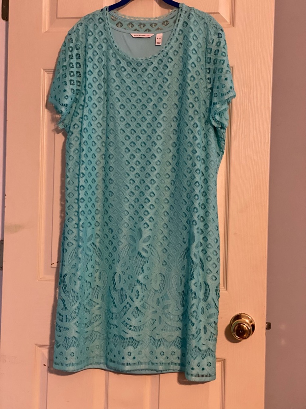 PRICE DROP Isaac Mizrahi Aqua Crochet Lace Midi Dress w/ Floral Motif, XL, NWOT